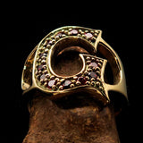 Excellent crafted Initial Ring Bold Letter G - 12 red CZ - solid Brass - BikeRing4u