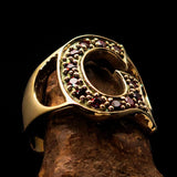 Excellent crafted Initial Ring Bold Letter G - 12 red CZ - solid Brass - BikeRing4u