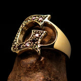 Excellent crafted Initial Ring Bold Letter G - 12 red CZ - solid Brass - BikeRing4u
