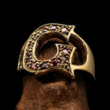 Excellent crafted Initial Ring Bold Letter G - 12 red CZ - solid Brass - BikeRing4u