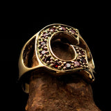 Excellent crafted Initial Ring Bold Letter G - 12 red CZ - solid Brass - BikeRing4u