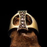 Excellent crafted Initial Ring Bold Letter I - 5 red CZ - solid Brass - BikeRing4u