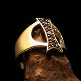 Excellent crafted Initial Ring Bold Letter I - 5 red CZ - solid Brass - BikeRing4u