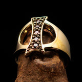 Excellent crafted Initial Ring Bold Letter I - 5 red CZ - solid Brass - BikeRing4u