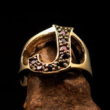 Excellent crafted Initial Ring Bold Letter J - 8 red CZ - solid Brass - BikeRing4u