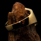 Excellent crafted Initial Ring Bold Letter J - 8 red CZ - solid Brass - BikeRing4u