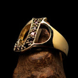 Excellent crafted Initial Ring Bold Letter J - 8 red CZ - solid Brass - BikeRing4u