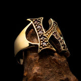 Excellent crafted Initial Ring Bold Letter K - 9 red CZ - solid Brass - BikeRing4u