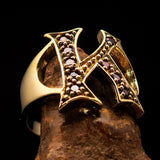 Excellent crafted Initial Ring Bold Letter K - 9 red CZ - solid Brass - BikeRing4u