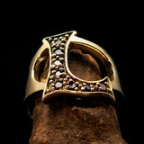Excellent crafted Initial Ring Bold Letter L - 8 red CZ - solid Brass - BikeRing4u