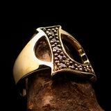 Excellent crafted Initial Ring Bold Letter L - 8 red CZ - solid Brass - BikeRing4u