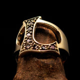 Excellent crafted Initial Ring Bold Letter L - 8 red CZ - solid Brass - BikeRing4u