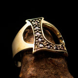 Excellent crafted Initial Ring Bold Letter L - 8 red CZ - solid Brass - BikeRing4u