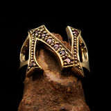 Excellent crafted Initial Ring Bold Letter N - 8 red CZ - solid Brass - BikeRing4u