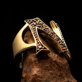 Excellent crafted Initial Ring Bold Letter N - 8 red CZ - solid Brass - BikeRing4u