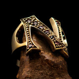Excellent crafted Initial Ring Bold Letter N - 8 red CZ - solid Brass - BikeRing4u