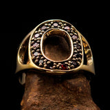 Excellent crafted Initial Ring Bold Letter O - 13 red CZ - solid Brass - BikeRing4u