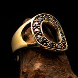 Excellent crafted Initial Ring Bold Letter O - 13 red CZ - solid Brass - BikeRing4u