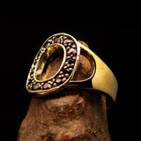 Excellent crafted Initial Ring Bold Letter O - 13 red CZ - solid Brass - BikeRing4u