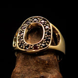 Excellent crafted Initial Ring Bold Letter O - 13 red CZ - solid Brass - BikeRing4u