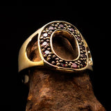 Excellent crafted Initial Ring Bold Letter O - 13 red CZ - solid Brass - BikeRing4u