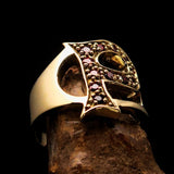 Excellent crafted Initial Ring Bold Letter P - 12 red CZ - solid Brass - BikeRing4u