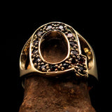 Excellent crafted Initial Ring Bold Letter Q - 15 red CZ - solid Brass - BikeRing4u