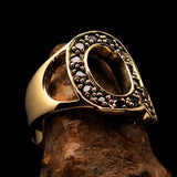 Excellent crafted Initial Ring Bold Letter Q - 15 red CZ - solid Brass - BikeRing4u