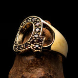 Excellent crafted Initial Ring Bold Letter Q - 15 red CZ - solid Brass - BikeRing4u
