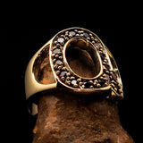Excellent crafted Initial Ring Bold Letter Q - 15 red CZ - solid Brass - BikeRing4u