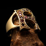 Excellent crafted Initial Ring Bold Letter R - 15 red CZ - solid Brass - BikeRing4u