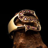 Excellent crafted Initial Ring Bold Letter S - 13 red CZ - solid Brass - BikeRing4u