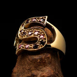 Excellent crafted Initial Ring Bold Letter S - 13 red CZ - solid Brass - BikeRing4u