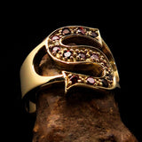 Excellent crafted Initial Ring Bold Letter S - 13 red CZ - solid Brass - BikeRing4u