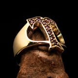 Excellent crafted Initial Ring Bold Letter T - 9 red CZ - solid Brass - BikeRing4u