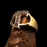 Excellent crafted Initial Ring Bold Letter T - 9 red CZ - solid Brass - BikeRing4u