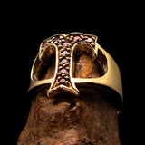 Excellent crafted Initial Ring Bold Letter T - 9 red CZ - solid Brass - BikeRing4u