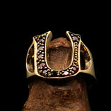 Excellent crafted Initial Ring Bold Letter U - 9 red CZ - solid Brass - BikeRing4u