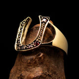 Excellent crafted Initial Ring Bold Letter U - 9 red CZ - solid Brass - BikeRing4u