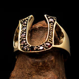 Excellent crafted Initial Ring Bold Letter U - 9 red CZ - solid Brass - BikeRing4u