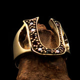Excellent crafted Initial Ring Bold Letter U - 9 red CZ - solid Brass - BikeRing4u