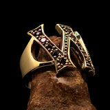 Excellent crafted Initial Ring Bold Letter W - 11 red CZ - solid Brass - BikeRing4u