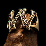 Excellent crafted Initial Ring Bold Letter W - 11 red CZ - solid Brass - BikeRing4u