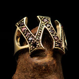Excellent crafted Initial Ring Bold Letter W - 11 red CZ - solid Brass - BikeRing4u