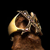 Excellent crafted Initial Ring Bold Letter X - 7 red CZ - solid Brass - BikeRing4u