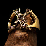 Excellent crafted Initial Ring Bold Letter X - 7 red CZ - solid Brass - BikeRing4u