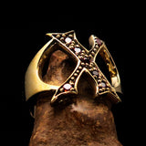 Excellent crafted Initial Ring Bold Letter X - 7 red CZ - solid Brass - BikeRing4u