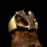 Excellent crafted Initial Ring Bold Letter Y - 8 red CZ - solid Brass - BikeRing4u