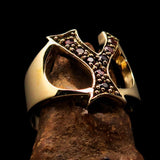 Excellent crafted Initial Ring Bold Letter Y - 8 red CZ - solid Brass - BikeRing4u