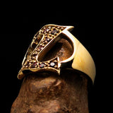 Excellent crafted Initial Ring Bold Letter Z - 10 red CZ - solid Brass - BikeRing4u